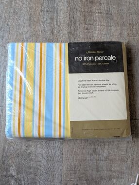 70's JC Penney Fashion Manor Striped Double Flat Sheet Vtg NOS